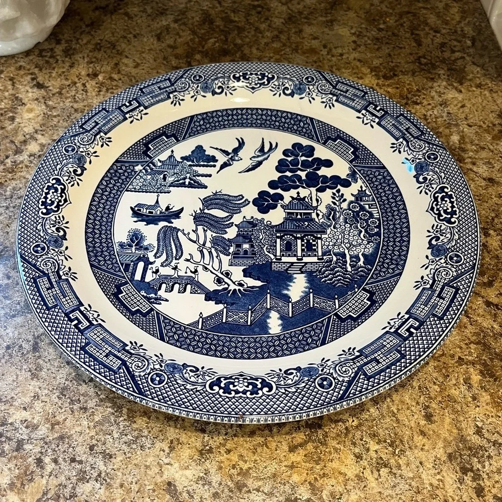Churchill Blue Willow Blue and White Platter 12” Made in England